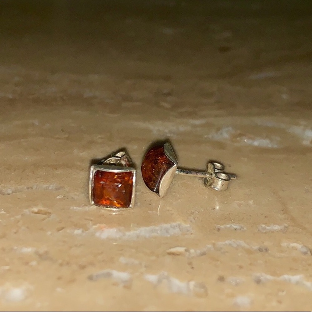 Genuine Amber & Sterling Silver Earrings